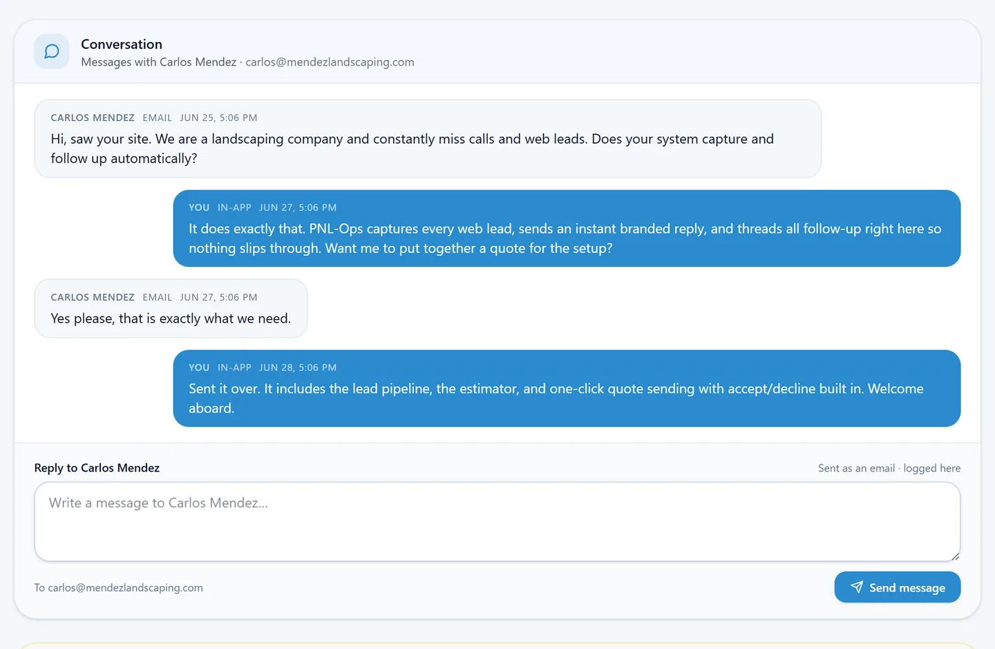 Actual PNL-Ops customer conversation interface