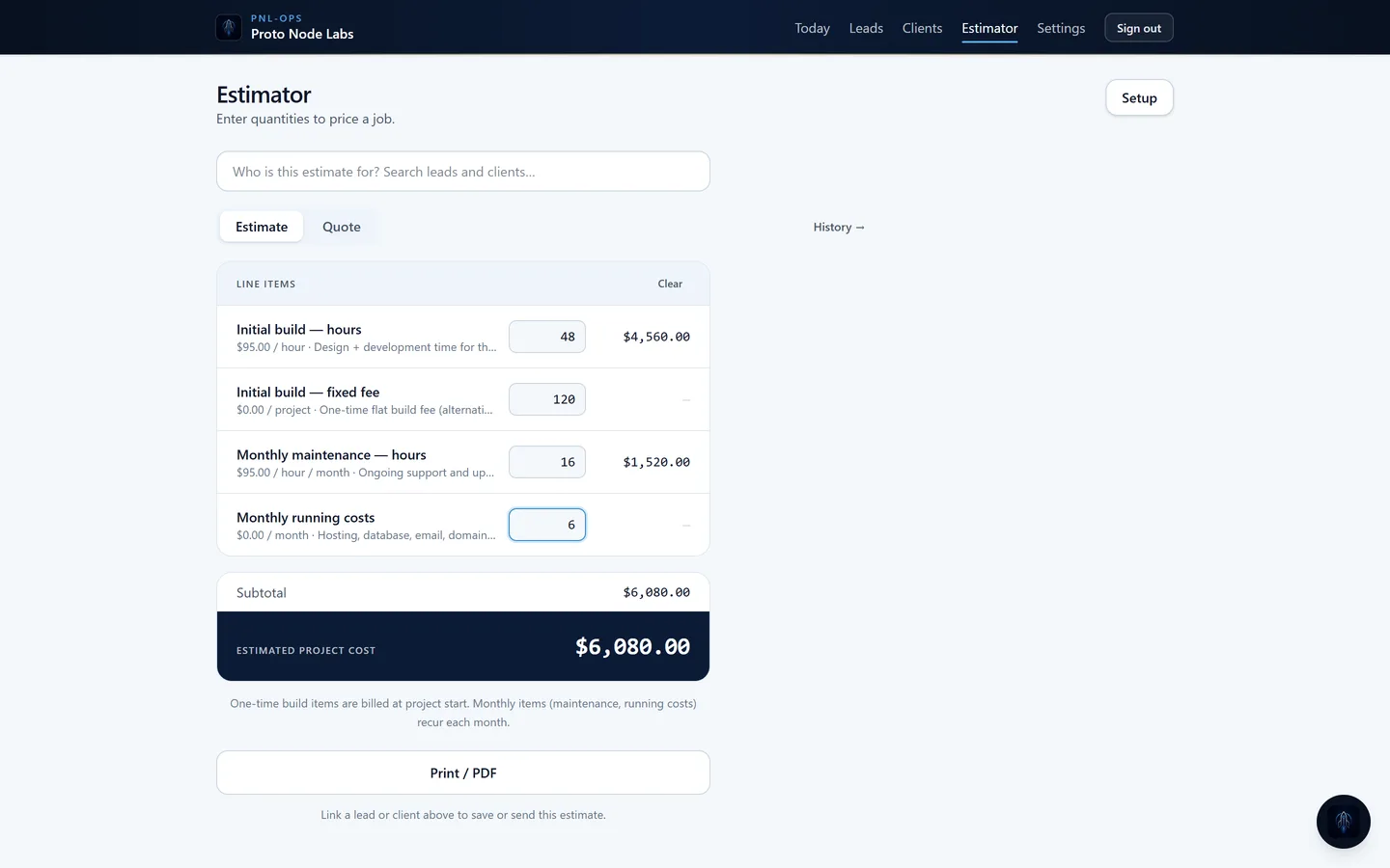 Actual PNL-Ops estimating interface